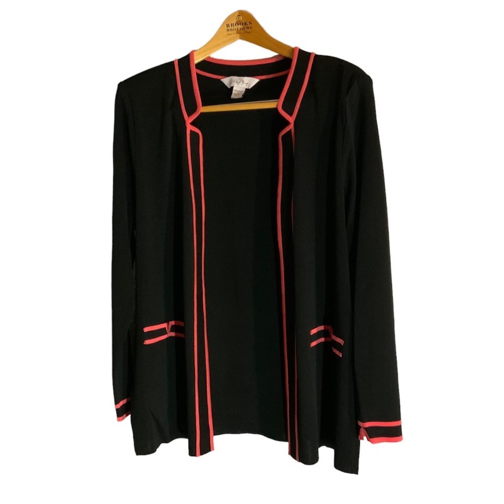 Ming Wang Open Front Cardigan Sweater Womens Sz L Pink & Black